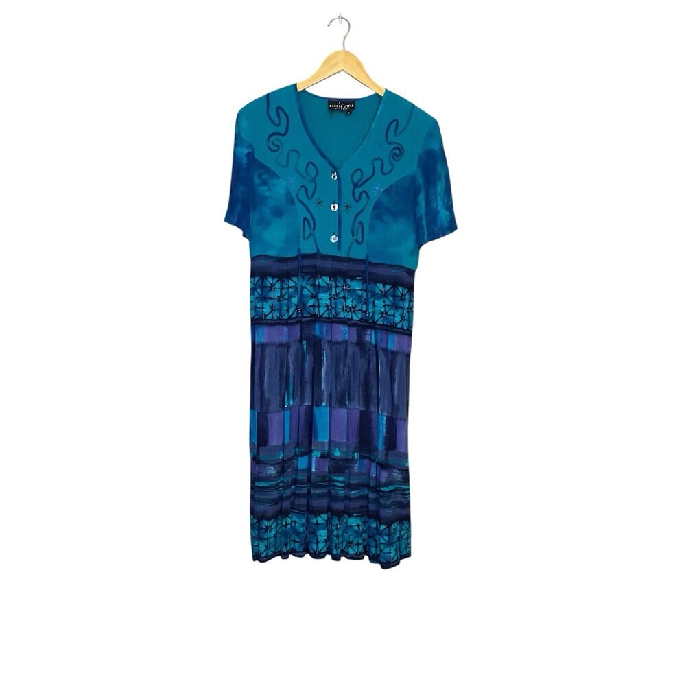 Carole Little Vintage Short Sleeve Dress Size 4 Fit & Flare Batik Pleated Retro
